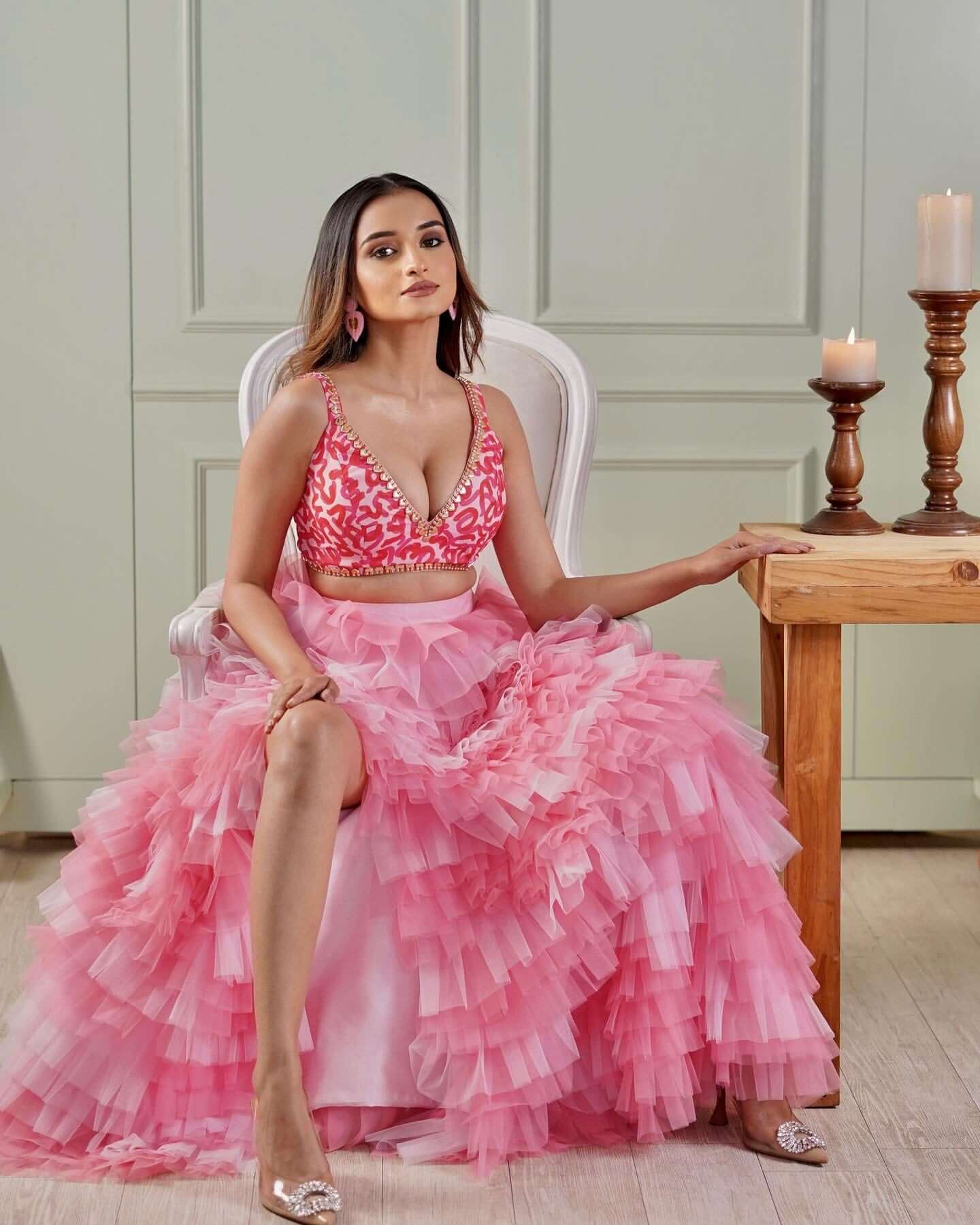 Pink Layered Ruffle Skirt Set